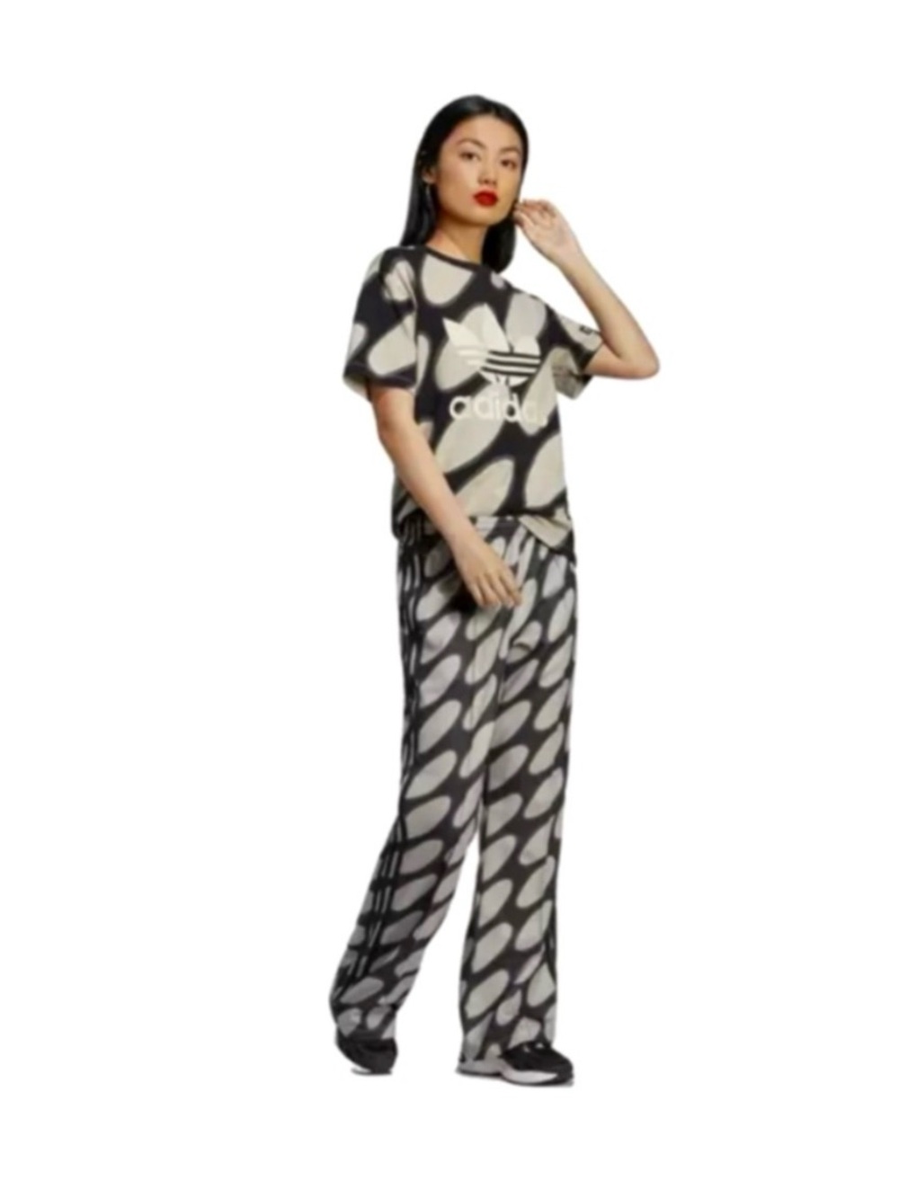 NWT Marimekko Linssi Allover Print Track Pants Adidas Collaboration Black Tan